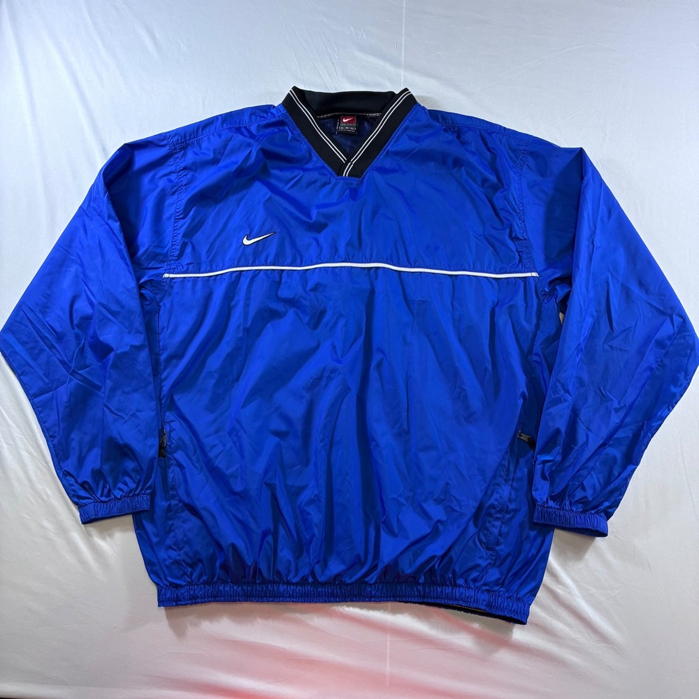 Nike Team Vintage Pullover Windbreaker Royal Blue V-Neck XL XL-VTG